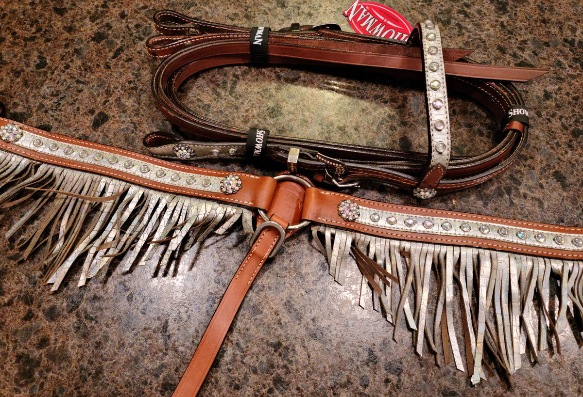 Patriotic headstall, fashion wide headstall with fringe