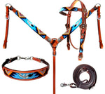 Horse - EXTRA SPECIAL - Showman Beaded Turquoise Aztec 4 Piece Headstall and Breastcollar Set