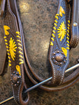 Horse EXTRA SPECIAL - Hand Painted Sunflower Headstall Breast collar Bridle Set