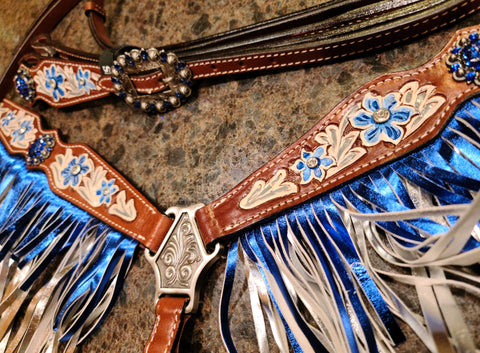 Extra SPECIAL - Horse size - Metallic fringe headstall and breast collar set