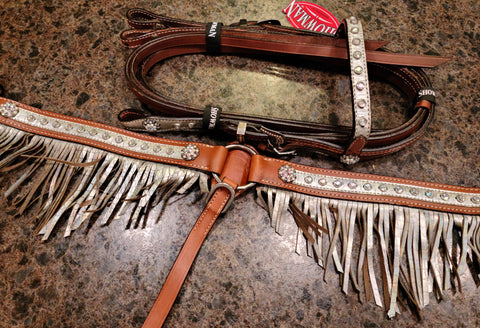 Extra SPECIAL - PONY SIZE Alligator fringe headstall breast collar