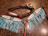 Horse EXTRA SPECIAL - Arctic Aztec Headstall breast collar set - turquoise teal
