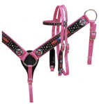 Pony EXTRA SPECIAL Beaded - Pink flower Breast Collar Bridle Set