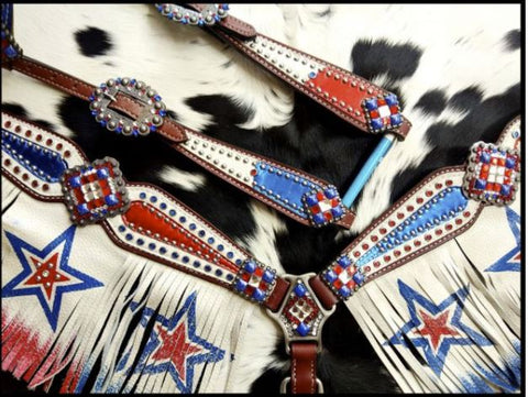 Horse -EXTRA SPECIAL - Patriotic Headstall, breast collar and bridle set