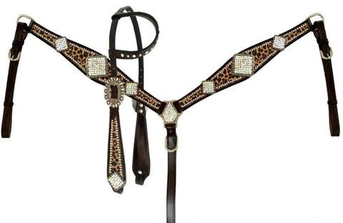 Horse Extra Special - SALE! Showman ® Cheetah print rhinestones bridle breast collar set.
