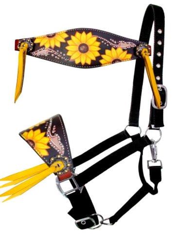 EXTRA SPECIAL - Nylon Bronc Halter Sunflower hand painted Nose Band