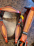 Horse EXTRA SPECIAL - Cowhide & Leather Headstall Breast Collar Bridle Set