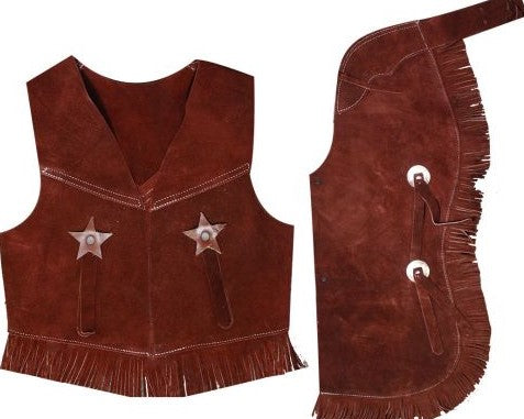CHAPS - Kids suede Leather chaps -  VEST with fringe. Brown or Black
