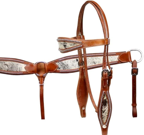 Horse EXTRA SPECIAL - Cowhide & Leather Headstall Breast Collar Bridle Set