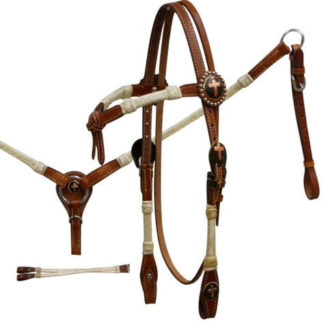 Horse EXTRA SPECIAL - CROSS Leather Rawhide Furturity Knot Headstall Breast Collar