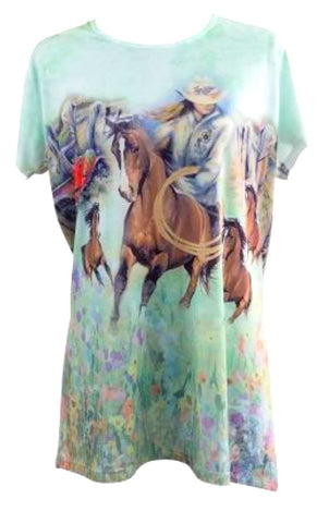 "Roping Cowgirl"  T-Shirt Western Wear Size Large