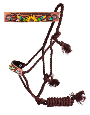 EXTRA SPECIAL - Woven brown nylon mule tape halter -hand painted noseband