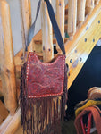 Purse - Brown Floral Tooled Crossbody Bag Suede fringe