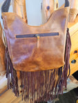 Purse - Brown Floral Tooled Crossbody Bag Suede fringe