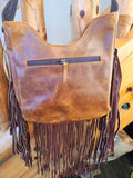 Purse - Brown Floral Tooled Crossbody Bag Suede fringe