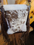 Purse - Brown White Cowhide Crossbody Bag