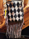 Purse -  Leather Crossbody Bag diamond pattern hair on cowhide fringe