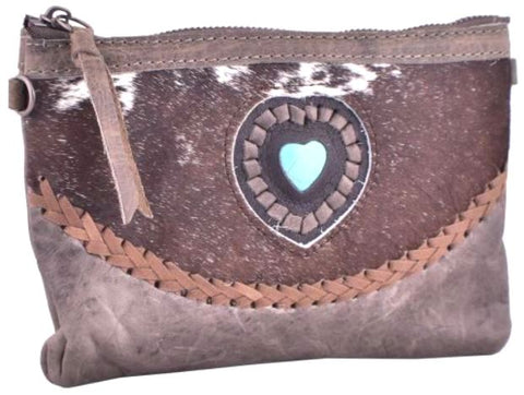 Genuine Leather Wallet turquoise heart stone Purse