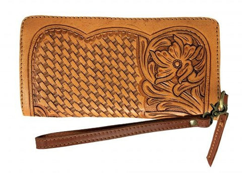 Genuine Leather Clutch Wristlet weave tooling