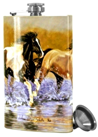 Wild Horses In The Water 9 oz Flask With Funnel stainless steel