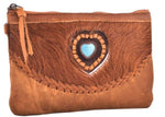 Genuine Leather Wallet turquoise heart Purse