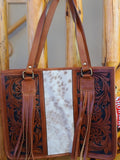 Purse - Hair on Cowhide leather Tote Bag with Fringe