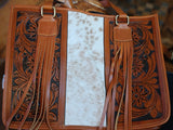 Purse - Hair on Cowhide leather Tote Bag with Fringe