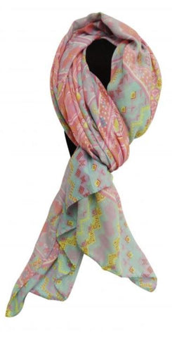 34" X 64" soft, voile scarf with pink Southwest design.